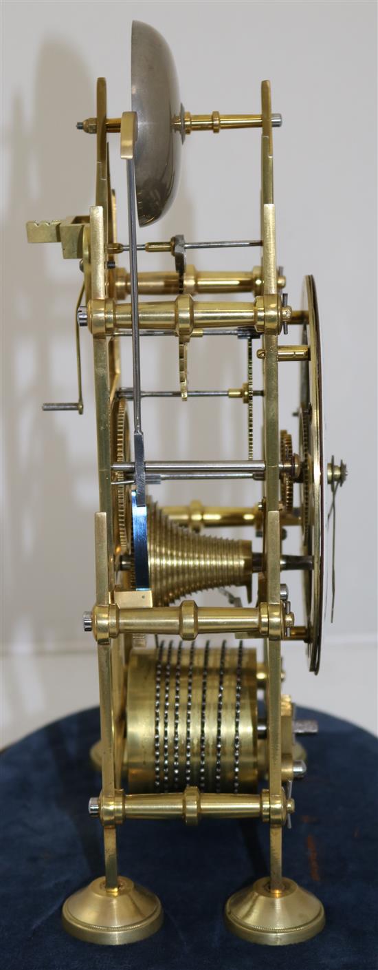 A Victorian brass single fusee skeleton clock, 14.5in.